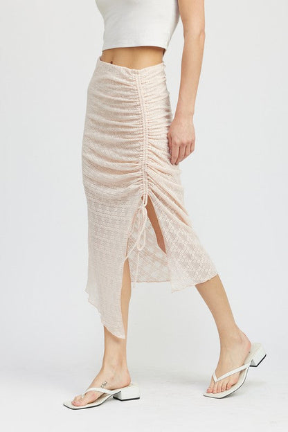 RUCHED LACE SKIT WITH HIGH SLIT by Emory Park | Fleurcouture