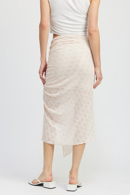 RUCHED LACE SKIT WITH HIGH SLIT by Emory Park | Fleurcouture