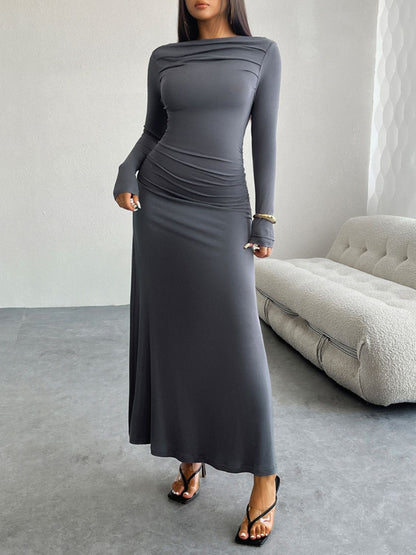 Ruched Long Sleeve Maxi Dress Dark Gray S Women&