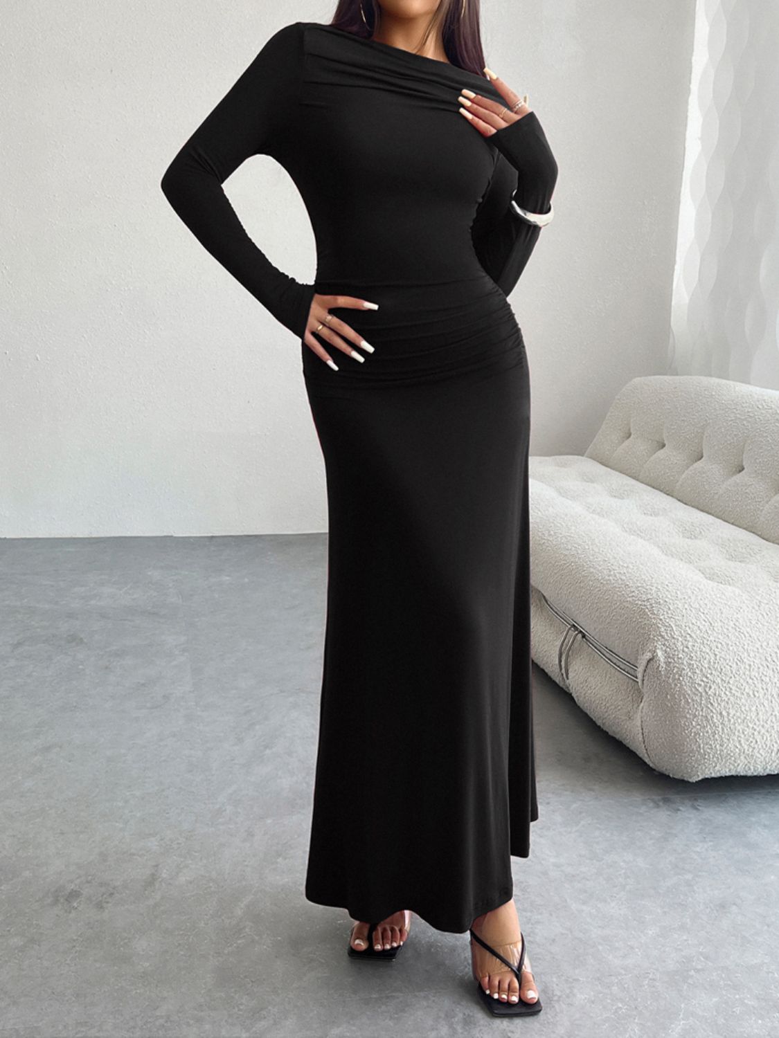 Ruched Long Sleeve Maxi Dress Women&