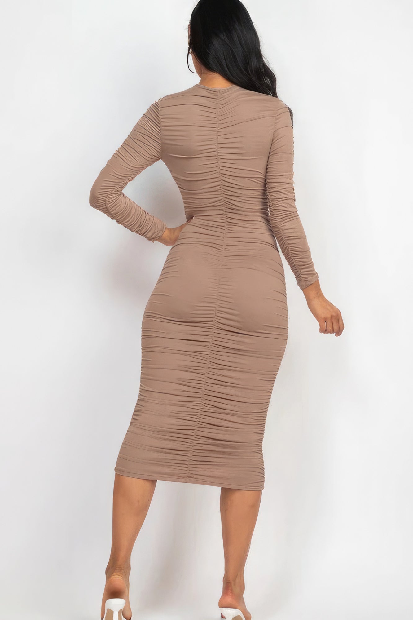 Ruched Long Sleeve Midi Dress by Fleurcouture | Fleurcouture