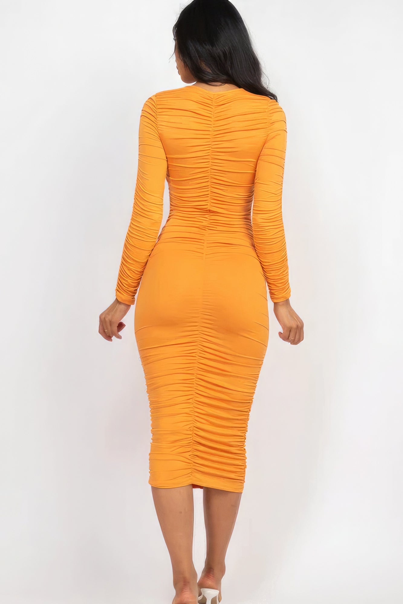 Ruched Long Sleeve Midi Dress by Fleurcouture | Fleurcouture
