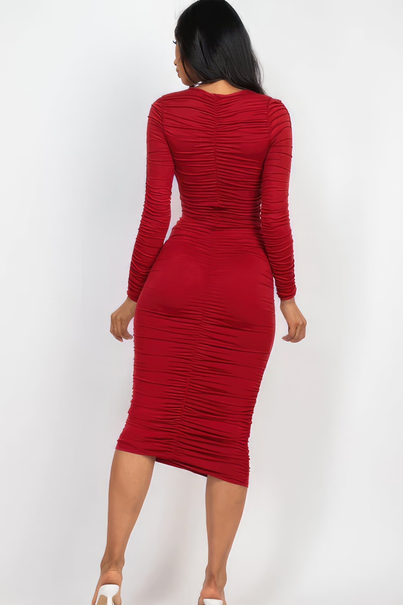 Ruched Long Sleeve Midi Dress by Fleurcouture | Fleurcouture