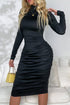 Ruched Mock Neck Long Sleeve Dress Black S Women&