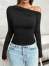 Ruched One Shoulder Long Sleeve T-Shirt Black S Women&