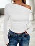 Ruched One Shoulder Long Sleeve T-Shirt White S Women&