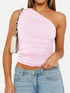 Ruched One Shoulder Tank Blush Pink XS Women&