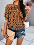 Ruched Printed Mock Neck Half Sleeve Blouse Caramel S Tops/Blouses & Shirts by Trendsi | Fleurcouture