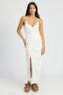 RUCHED SATIN DRESS WITH CROSSED BACK WHITE S by Emory Park | Fleurcouture