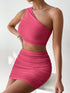 Ruched Single Shoulder Top and Skirt Set Deep Rose S Women&