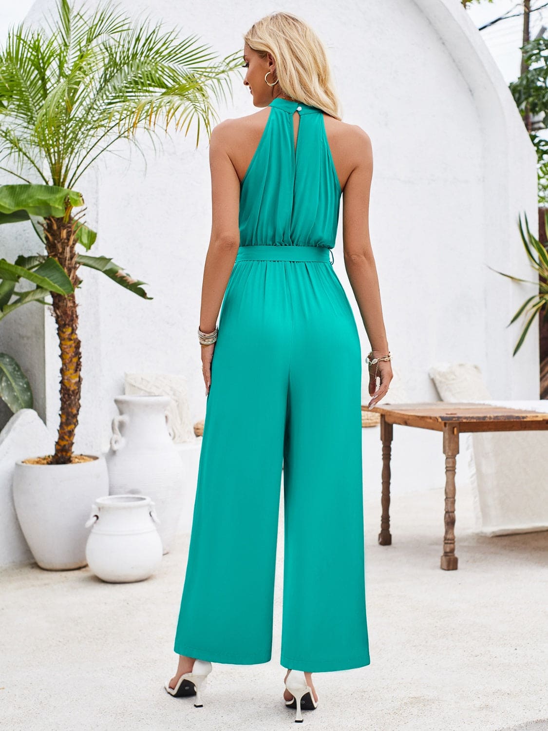 Ruched Slit Tied Sleeveless Jumpsuit Jumpsuits by Trendsi | Fleurcouture