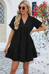 Ruched Tiered V-Neck Short Sleeve Mini Dress Black S Dresses by Trendsi | Fleurcouture