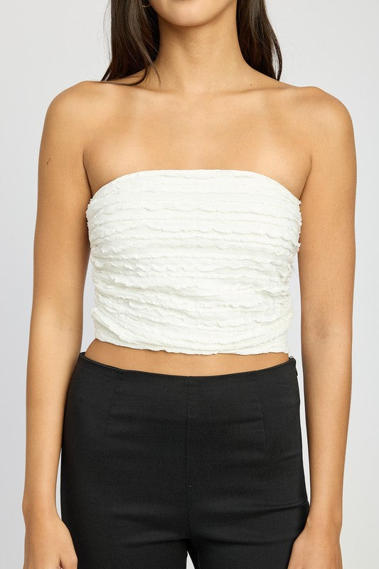 RUCHED TUBE TOP WHITE by Emory Park | Fleurcouture