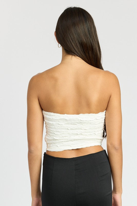 RUCHED TUBE TOP WHITE by Emory Park | Fleurcouture