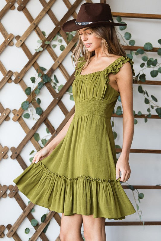 Ruched waist ruffled sleeveless dress by Jade By Jane | Fleurcouture