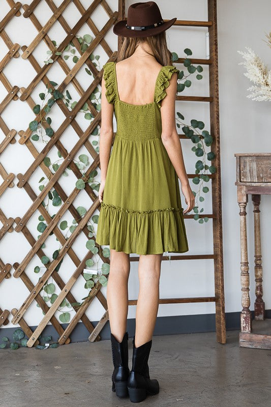 Ruched waist ruffled sleeveless dress by Jade By Jane | Fleurcouture