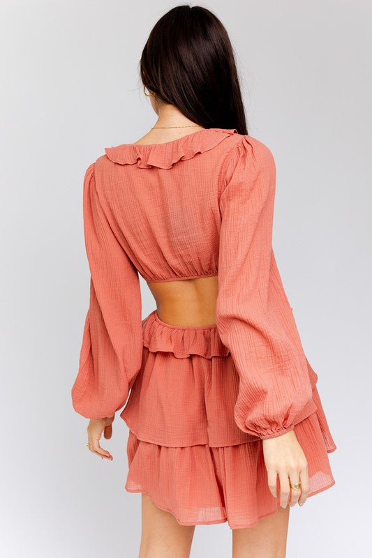 Ruffle Detail V-Shape Boning Dress DUSTY PEACH by LE LIS | Fleurcouture