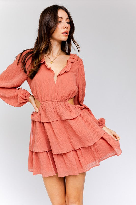 Ruffle Detail V-Shape Boning Dress DUSTY PEACH by LE LIS | Fleurcouture