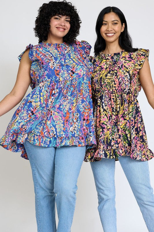 Ruffle floral leaf woven tunic top by EG fashion | Fleurcouture