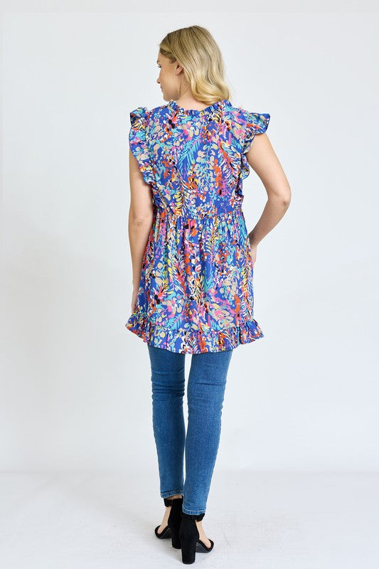 Ruffle floral leaf woven tunic top by EG fashion | Fleurcouture