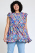 Ruffle floral leaf woven tunic top Royal Blue 1X by EG fashion | Fleurcouture