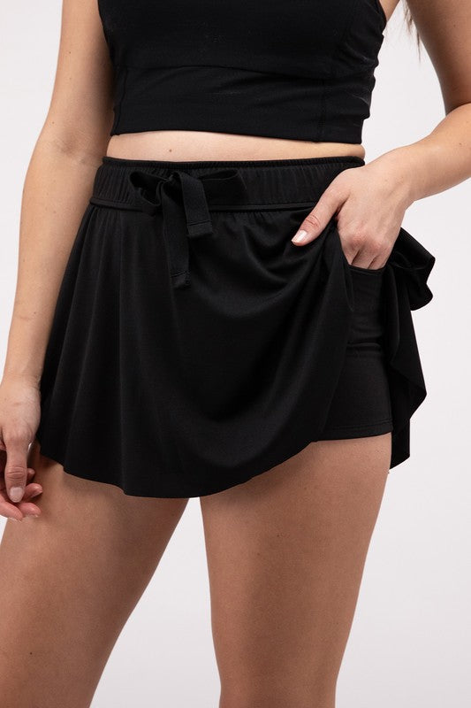 Ruffle Hem Tennis Skirt with Hidden Inner Pockets BLACK S by ZENANA | Fleurcouture