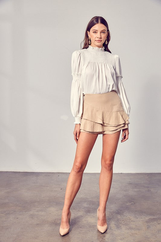 Ruffle Skort BEIGE S by Do + Be Collection | Fleurcouture