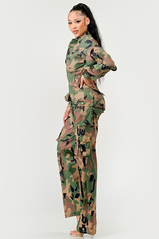 Ruffle Sleeve Jumpsuit -Restocking CAMOUFLAGE by Athina | Fleurcouture