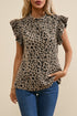 Ruffled Leopard Round Neck Cap Sleeve Blouse Leopard S Women&