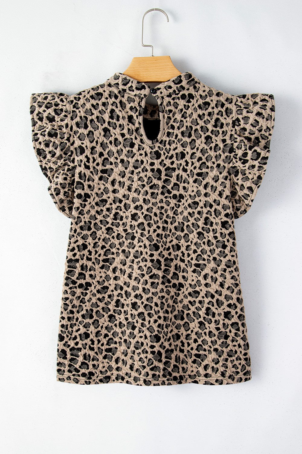 Ruffled Leopard Round Neck Cap Sleeve Blouse Leopard Women&