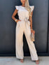 Ruffled Round Neck Cap Sleeve Jumpsuit Eggshell S Jumpsuits by Trendsi | Fleurcouture