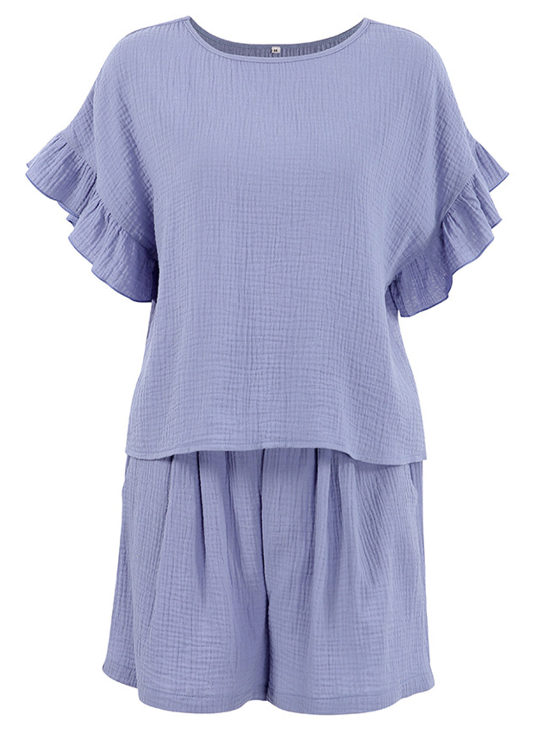 Ruffled Round Neck Top and Shorts Set Women&