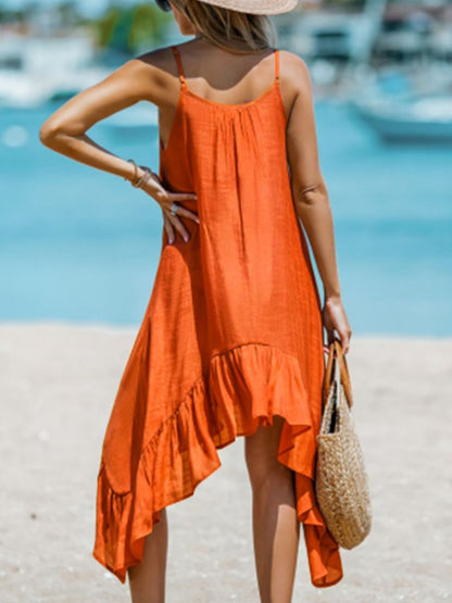 Ruffled Scoop Neck Sleeveless Dress Orange Dresses by Trendsi | Fleurcouture