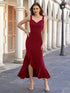 Ruffled Sweetheart Neck Fishtail Cami Dress Burgundy S Women&