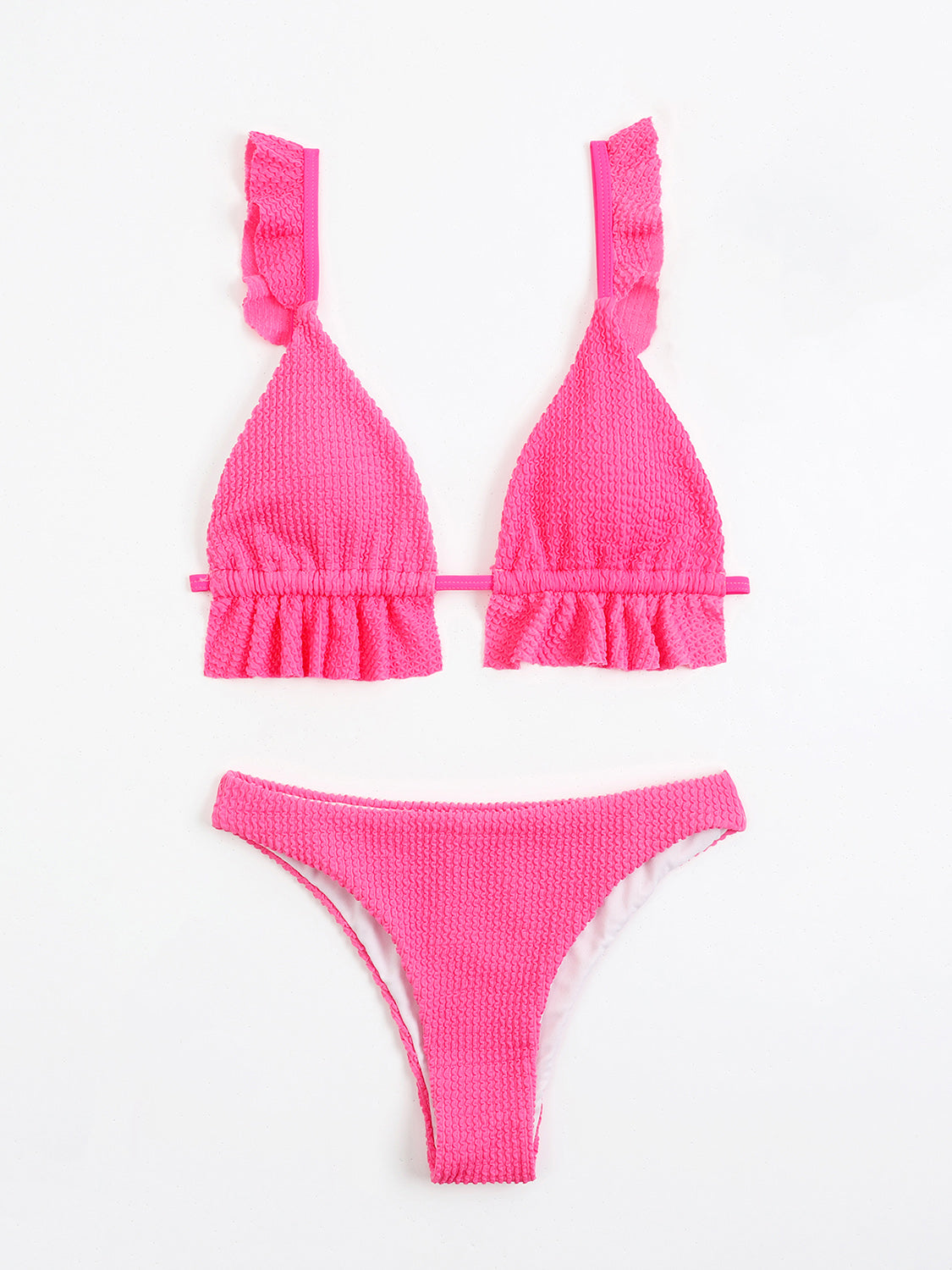 Ruffled Textured Wide Strap Two-Piece Bikini Set Swimwear by Trendsi | Fleurcouture