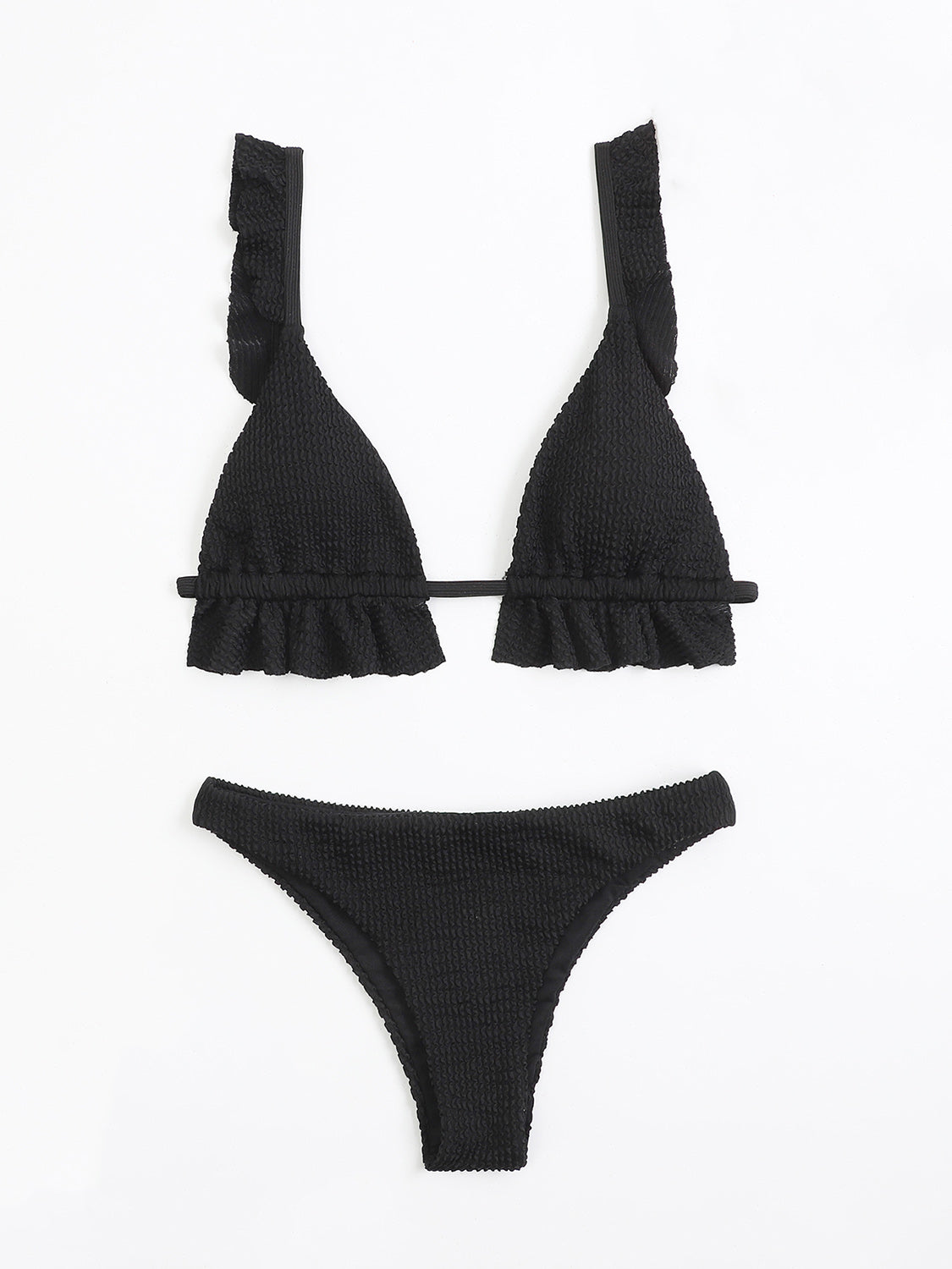 Ruffled Textured Wide Strap Two-Piece Bikini Set Swimwear by Trendsi | Fleurcouture