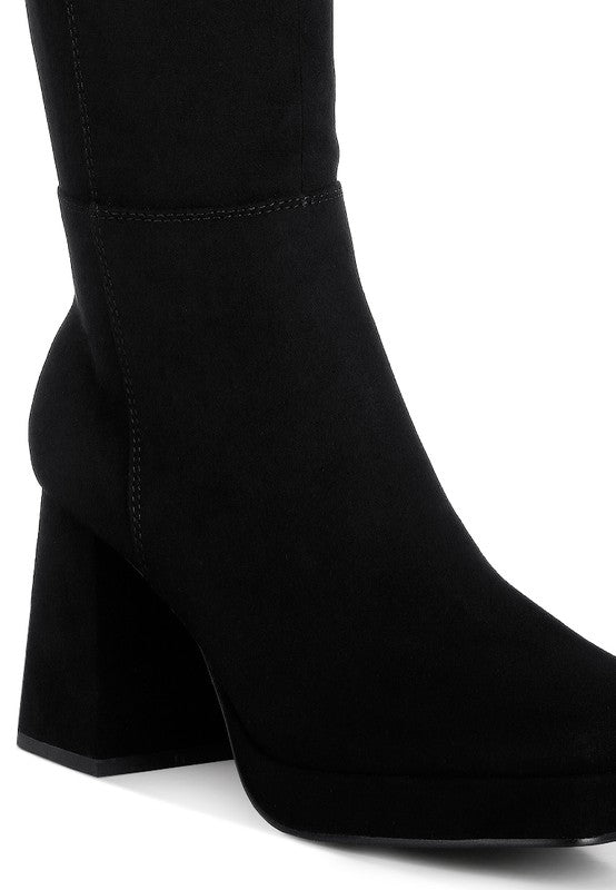 Ryo Calf-Length Micro Suede Boots BLACK by Rag Company | Fleurcouture