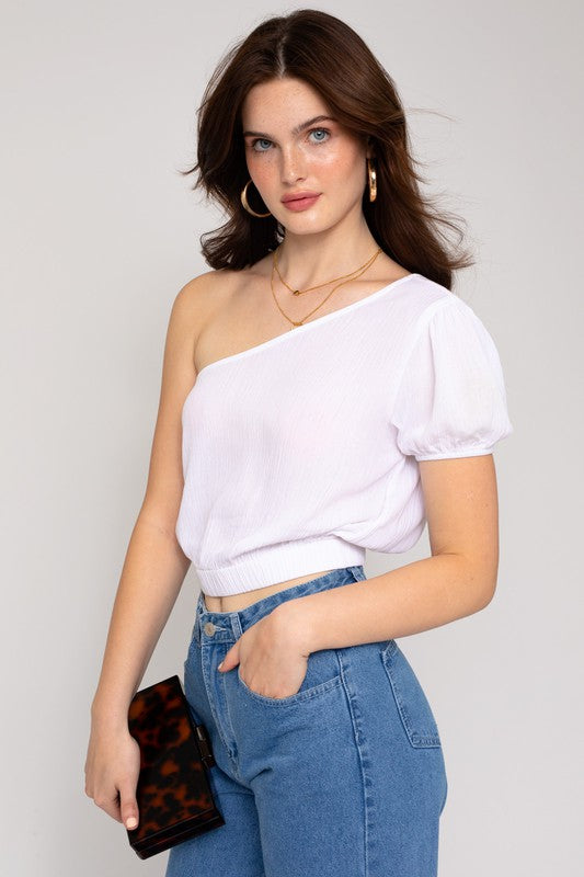 S/S One Shoulder Top White by Gilli | Fleurcouture