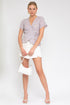 S/S Wrap W/Self Waist Tie Ditsy Print Top LAVENDER-WHT DITSY S by Gilli | Fleurcouture