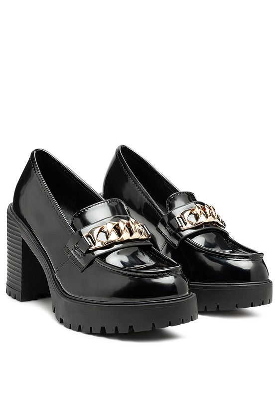 Sachs Block Heeled Chunky Loafers Black 7 by Rag Company | Fleurcouture