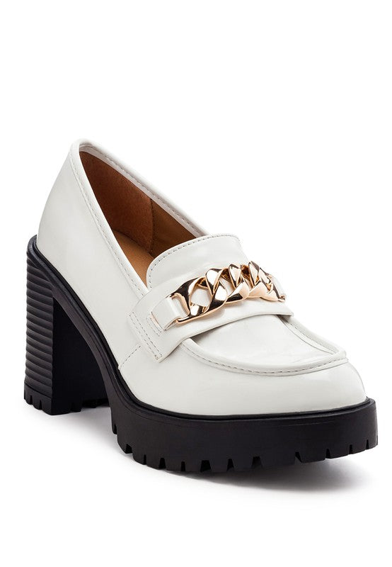 Sachs Block Heeled Chunky Loafers White 9 by Rag Company | Fleurcouture