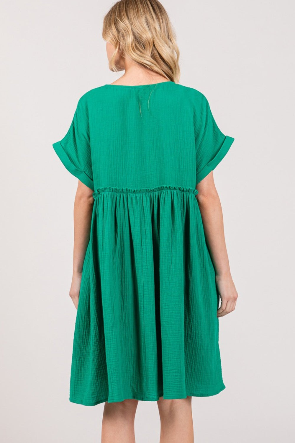 SAGE + FIG Full Size Button Up Short Sleeve Dress Kelly Green by Trendsi | Fleurcouture