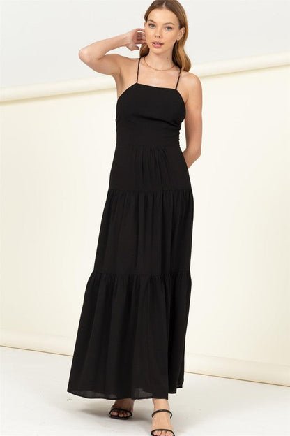 Said Yes Tiered Maxi Dress BLACK L by HYFVE | Fleurcouture