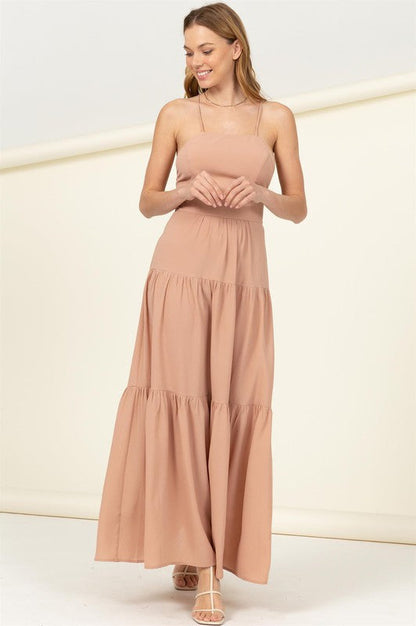 Said Yes Tiered Maxi Dress TAUPE M by HYFVE | Fleurcouture