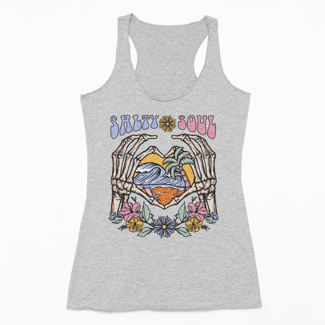 Salty Soul Racerback Tank XS Heather Grey Tank by Tea-Shirt Shoppe | Fleurcouture