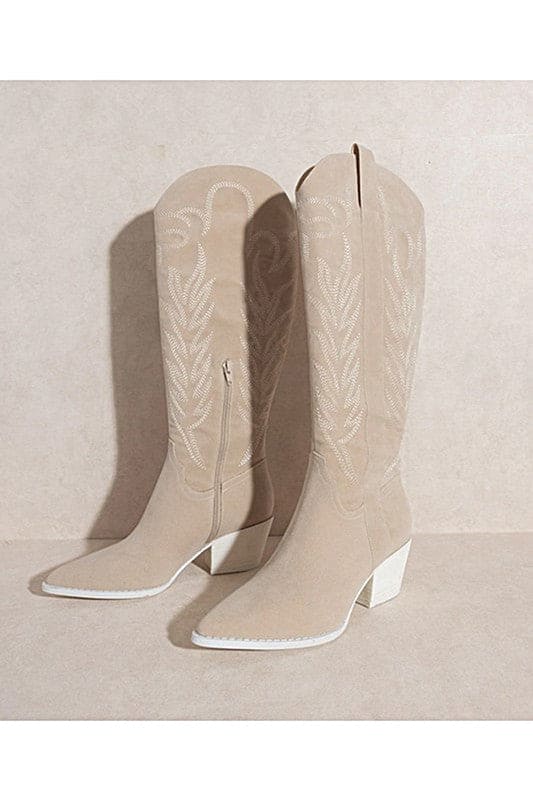 SAMARA-EMBROIDERY WESTERN KNEE HIGH BOOTS BEIGE 7 by Let&