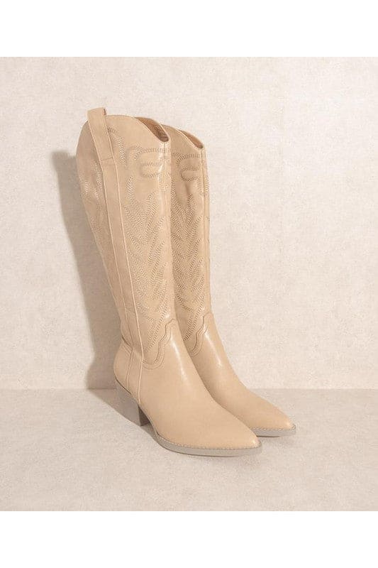 SAMARA-EMBROIDERY WESTERN KNEE HIGH BOOTS NUDE 6 by Let&