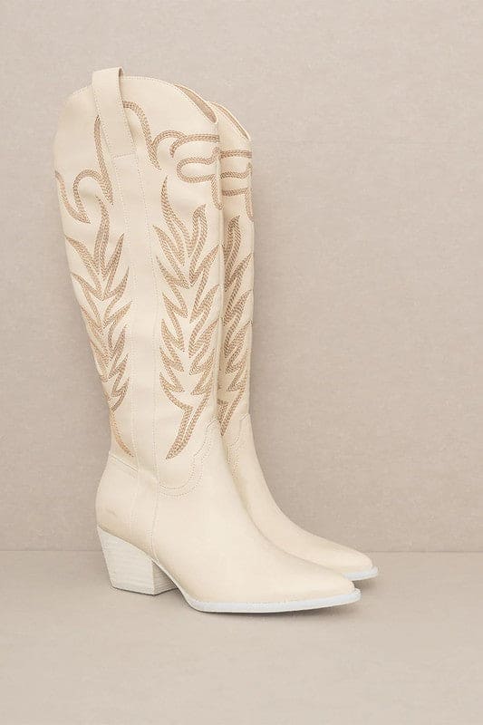 SAMARA-EMBROIDERY WESTERN KNEE HIGH BOOTS OFF WHITE 6 by Let&