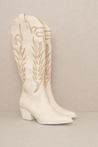 SAMARA-EMBROIDERY WESTERN KNEE HIGH BOOTS OFF WHITE 6 by Let&