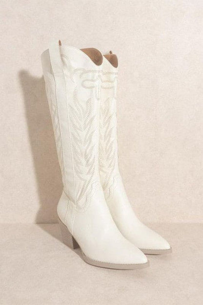 SAMARA-EMBROIDERY WESTERN KNEE HIGH BOOTS WHITE 6 by Let&